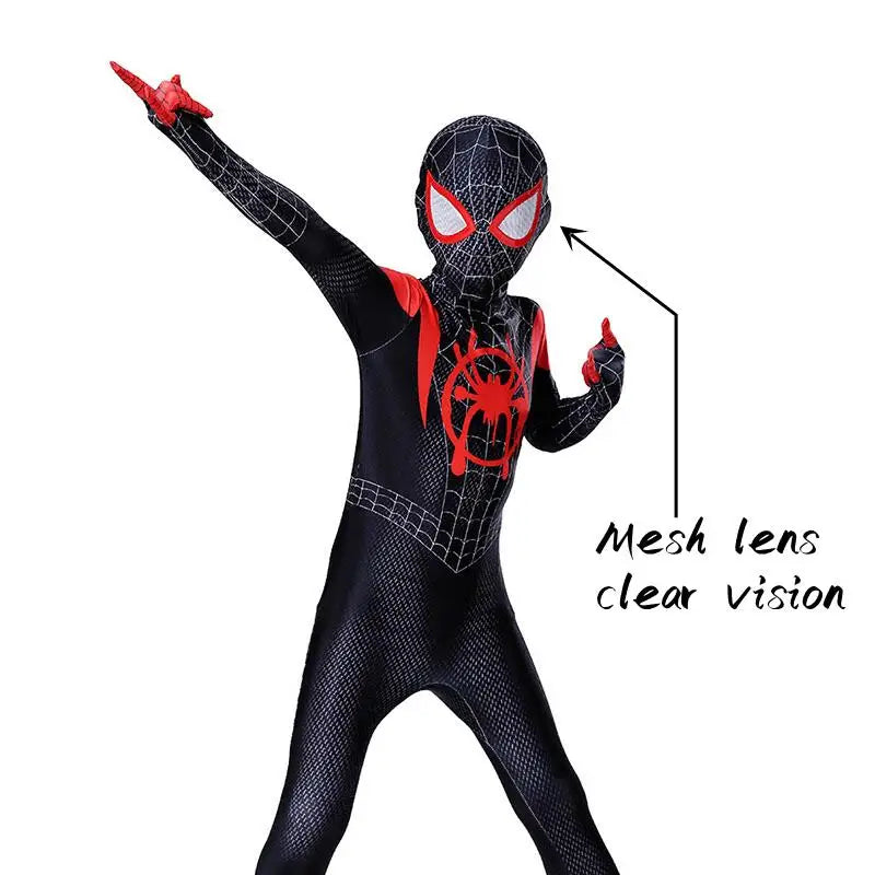 Spiderman Cosplay Costume Spider Man Into The Spider Verse Miles Morales Cosplay Bodysuit Jumpsuits Halloween Costumes for Kids