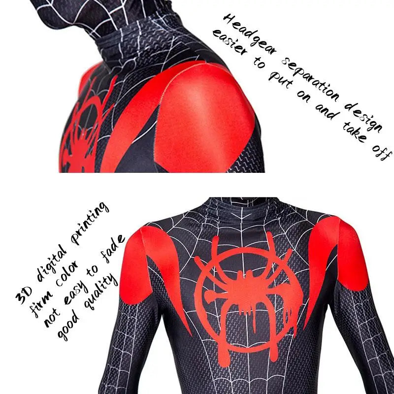 Spiderman Cosplay Costume Spider Man Into The Spider Verse Miles Morales Cosplay Bodysuit Jumpsuits Halloween Costumes for Kids