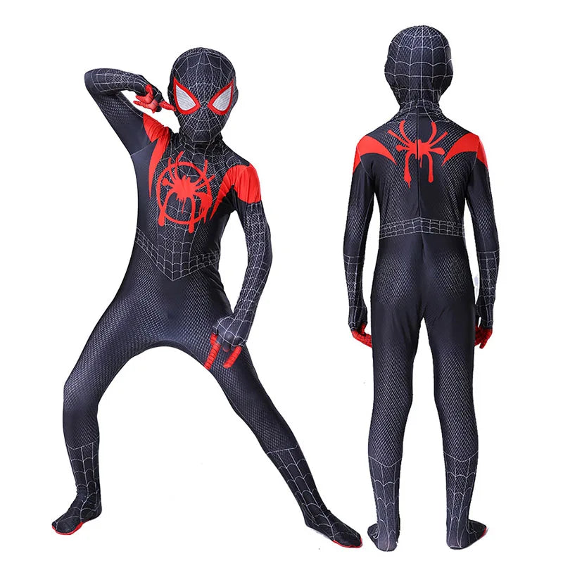 Spiderman Cosplay Costume Spider Man Into The Spider Verse Miles Morales Cosplay Bodysuit Jumpsuits Halloween Costumes for Kids