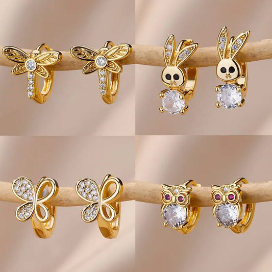 Stainless Steel Rabbit Butterfly Earrings for Women Gold Color Hoop Earrings 2023 Trending Aesthetic Jewelry pendientes mujer