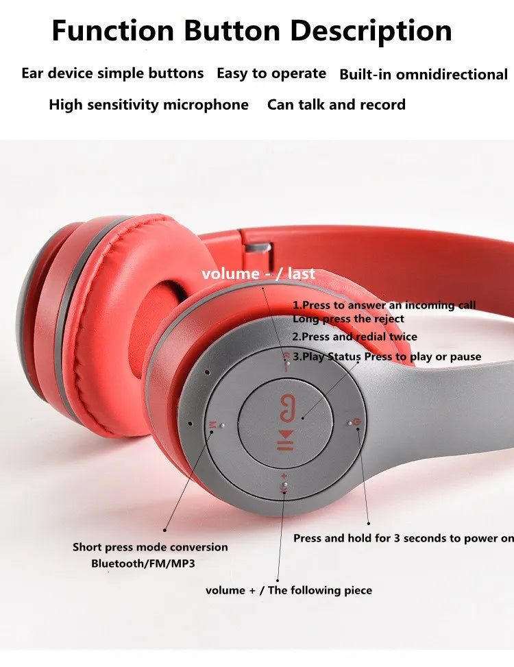 Stereo P47 Headset 5.0 Bluetooth Headset Folding Series Wireless Sports Game Headset for iPhone XiaoMi