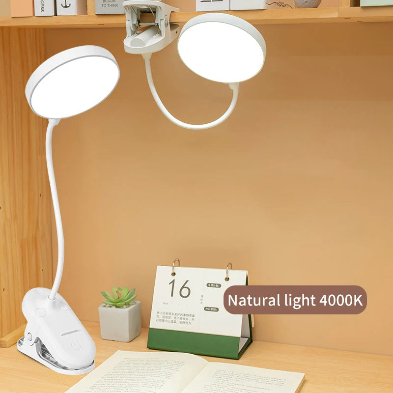 Table Lamp USB Rechargeable Desk Lamp With Clip Bed Reading Book Night Light LED Touch 3 Modes Dimming Eye Protection Light