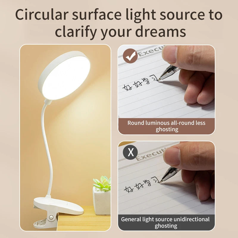 Table Lamp USB Rechargeable Desk Lamp With Clip Bed Reading Book Night Light LED Touch 3 Modes Dimming Eye Protection Light