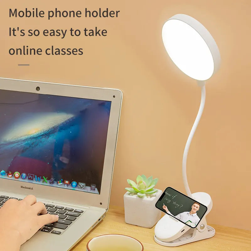 Table Lamp USB Rechargeable Desk Lamp With Clip Bed Reading Book Night Light LED Touch 3 Modes Dimming Eye Protection Light