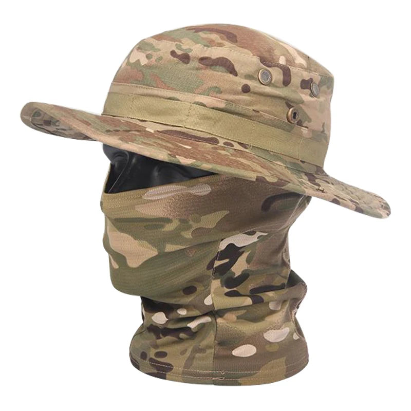 Tactics Camouflage Boonie Cap Balaclava Hat Suit Foldable Soft Hat Outdoor Hunting Fishing Wide Brimmed Hat Sunscreen Caps