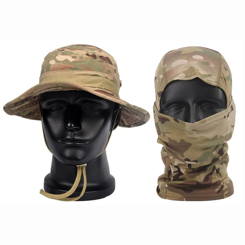 Tactics Camouflage Boonie Cap Balaclava Hat Suit Foldable Soft Hat Outdoor Hunting Fishing Wide Brimmed Hat Sunscreen Caps