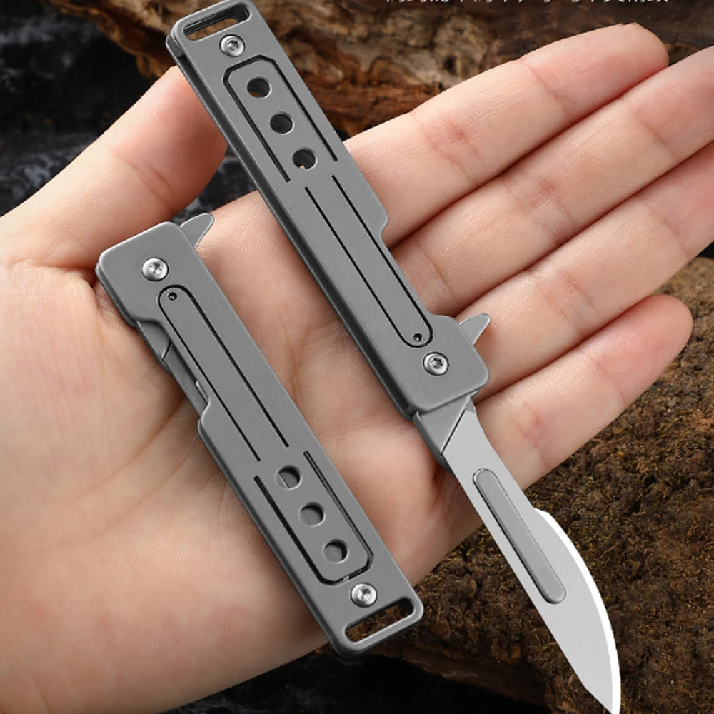 Titanium Alloy Art Knife Quick Opening Folding Blade Sharp and Portable Express Delivery Small Knife Keychain 10 Blades Included