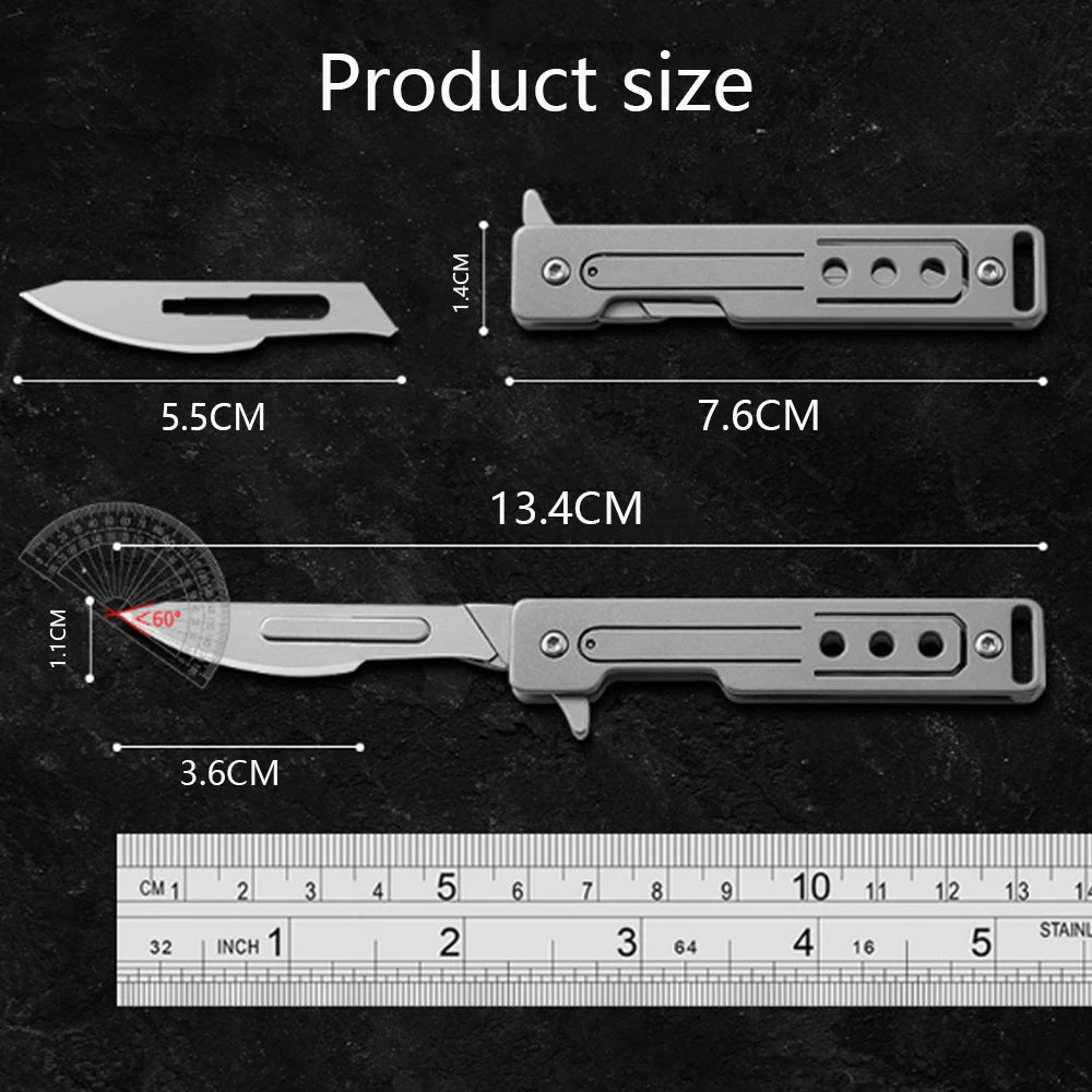 Titanium Alloy Art Knife Quick Opening Folding Blade Sharp and Portable Express Delivery Small Knife Keychain 10 Blades Included