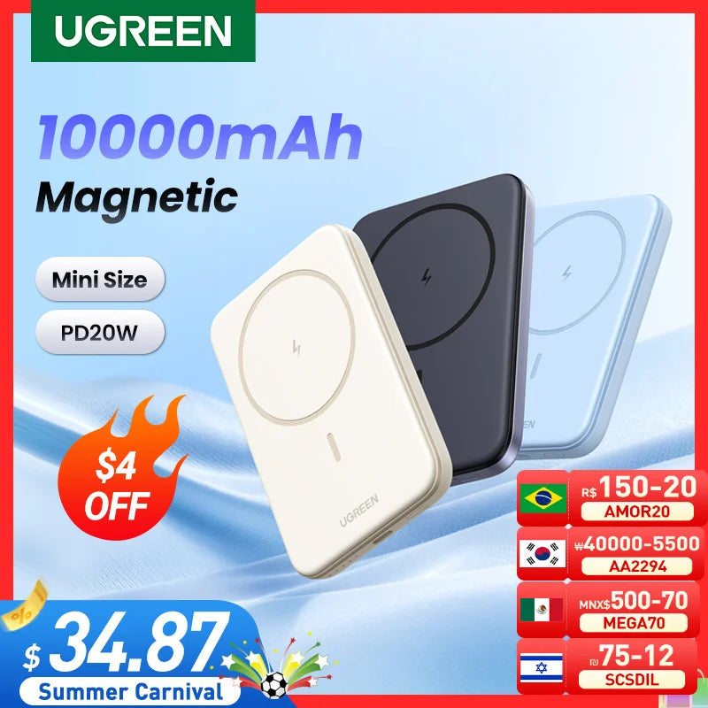 UGREEN PD20W Power Bank Magnetic 10000mAh Portable Wireless Fast Charging PowerBank  for Magsafe for iPhone 15 Pro Max 14 13 12