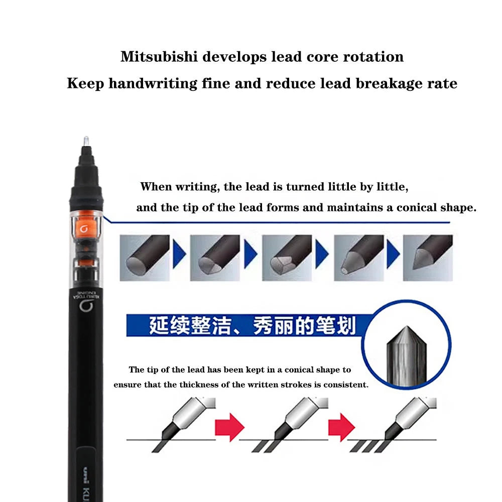 UNI Kuru Toga  Mechanical Pencil M5-452 Drawing Pencil 0.5mm Low Center of Gravity Automatic Rotation School Supplies Stationery