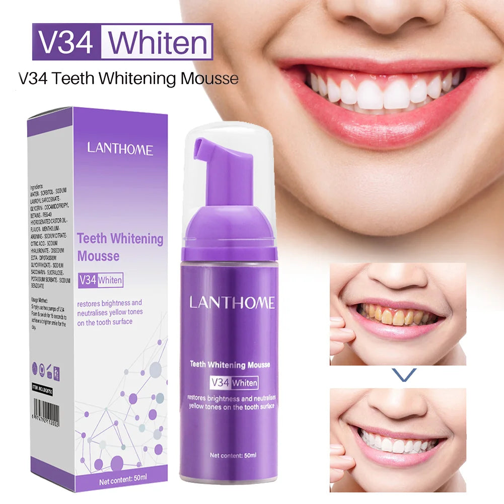 V34 Mousse 50ml Teeth Cleaning Toothpaste Teeth Cleaning Effective Whitening Toothpaste Yellow Teeth Removing Tooth Stain Oral