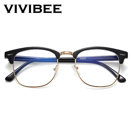 VIVIBEE Classic Semi Rimless Anti Blue Light Blocking Glasses Men Square Ray Filter Eyeglasses Frames Computer Women Goggles