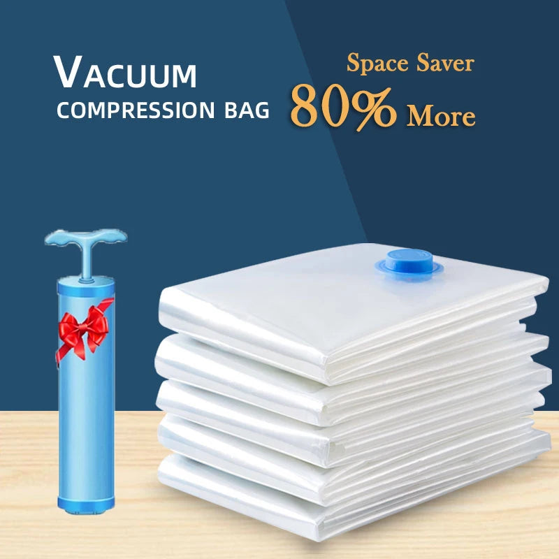 Vacuum Storage Bags Space Saver 80% More Compression Organizer Vacuum Sealer Bags with Travel Hand Pump for Blankets Clothes