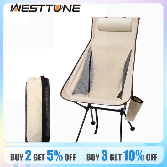 WESTTUNE Portable Folding Camping Chair with Headrest Lightweight Tourist Chairs Aluminum Alloy Fishing Chair Outdoor Furniture