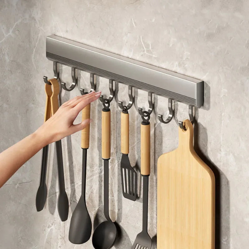 Wall Mounted Hooks Rack Punch Free Kitchen Utensils Storage Row Hook Holder Bathroom Robe Towel Coat Hangers Multi-Purpose Hooks