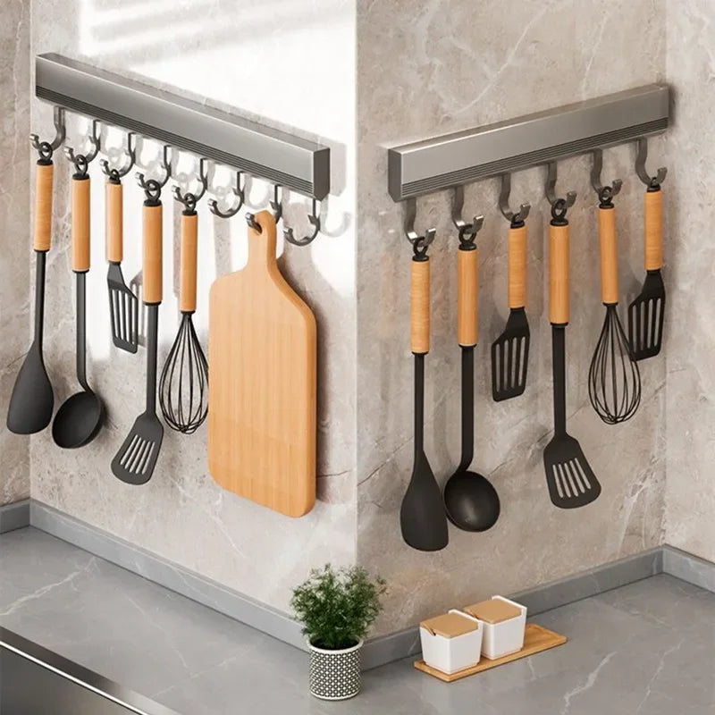 Wall Mounted Hooks Rack Punch Free Kitchen Utensils Storage Row Hook Holder Bathroom Robe Towel Coat Hangers Multi-Purpose Hooks