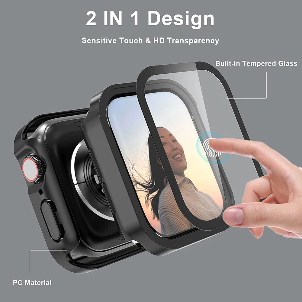 Waterproof Case for Apple Watch 7 8 9 45mm 41mm 44mm 40mm Screen Protector Glass+Cover Bumper Shell iWatch 4 5 SE 6 Accessories