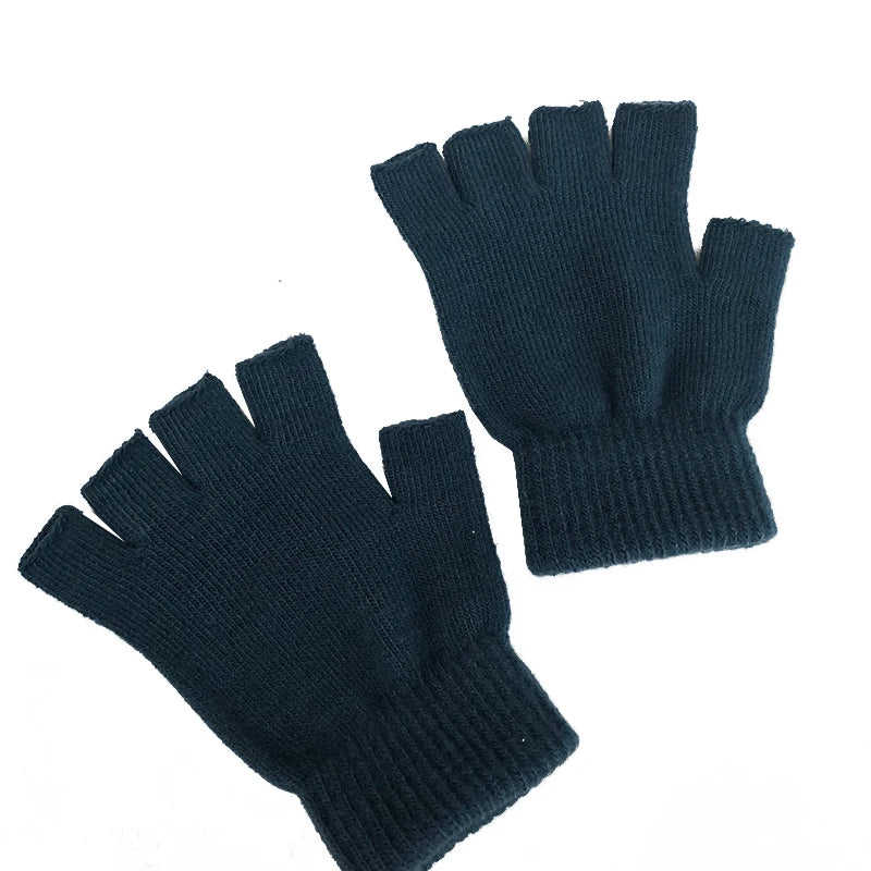 Winter Half Finger Fingerless Gloves Unisex Outdoor Mittens Short Warm Glove Women Men Wool Knit Gloves Elastic Comfort Glove