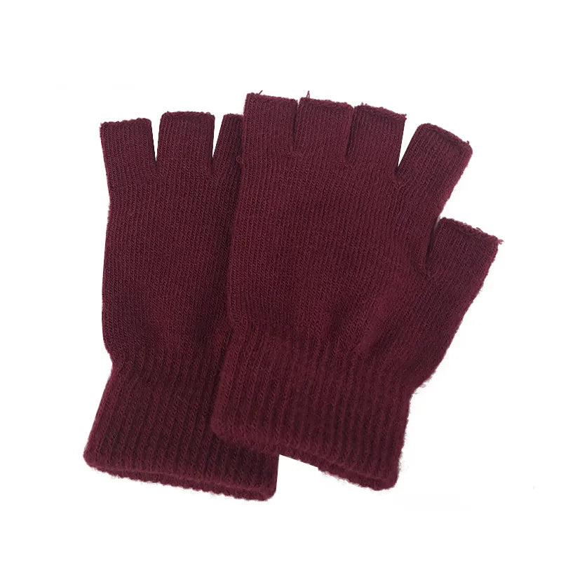 Winter Half Finger Fingerless Gloves Unisex Outdoor Mittens Short Warm Glove Women Men Wool Knit Gloves Elastic Comfort Glove