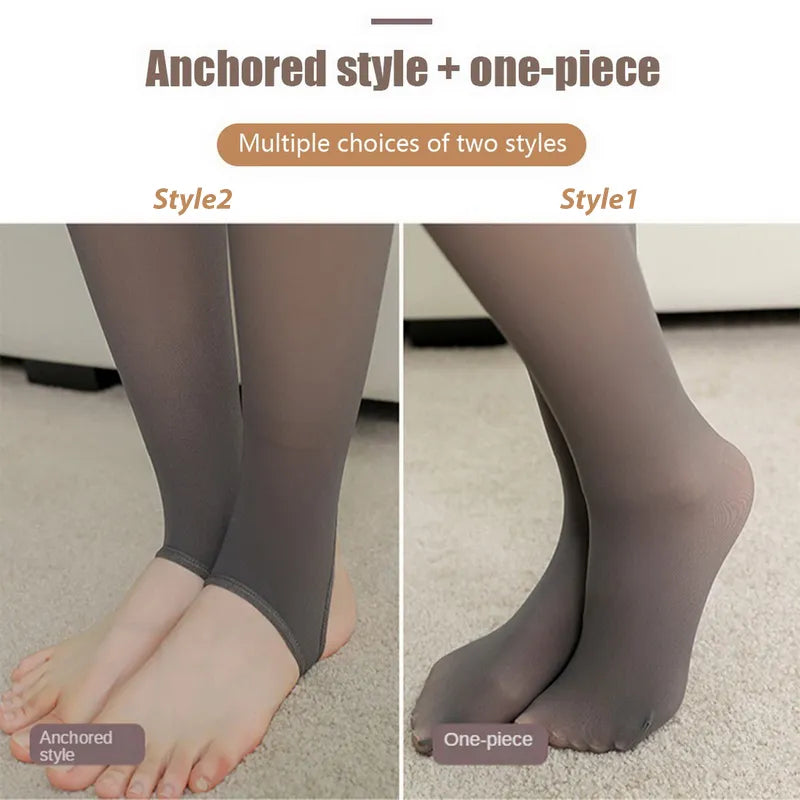 Winter Warm Tights Pantyhose Women Fleece Socks High Waist Thermal Stocking Insulated Pants Fake Translucent Leggings Tights