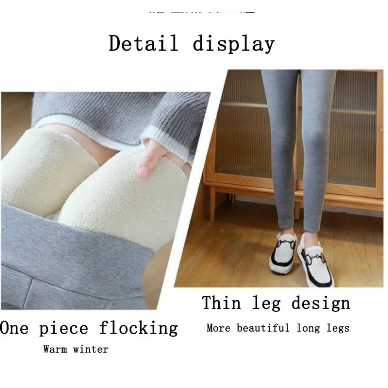 Winter Women Leggings Solid Warm Leggings Thicken Lambwool Hight Waist Fleece Keep Butt Lift High Stretchy Walking Pants Pocket