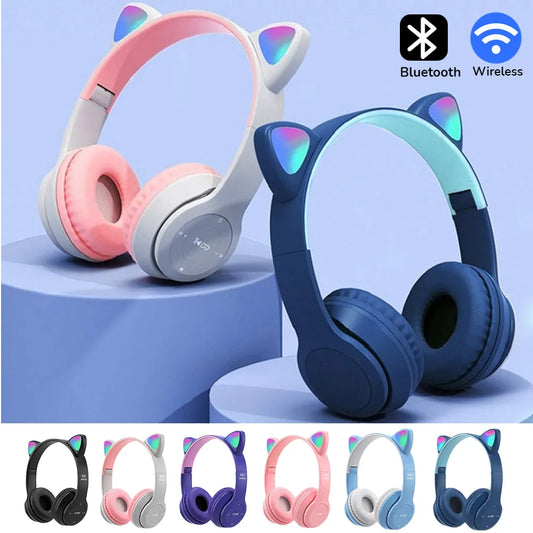 Wireless Bluetooth Headphones Cat Ear Gaming Headset Glow Light Helmets Cute Sports Music Headsets For Children Girl Gifts