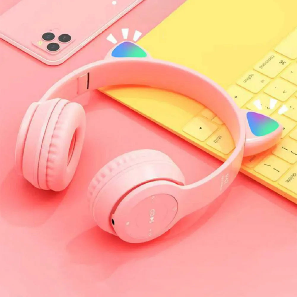 Wireless Bluetooth Headphones Cat Ear Gaming Headset Glow Light Helmets Cute Sports Music Headsets For Children Girl Gifts