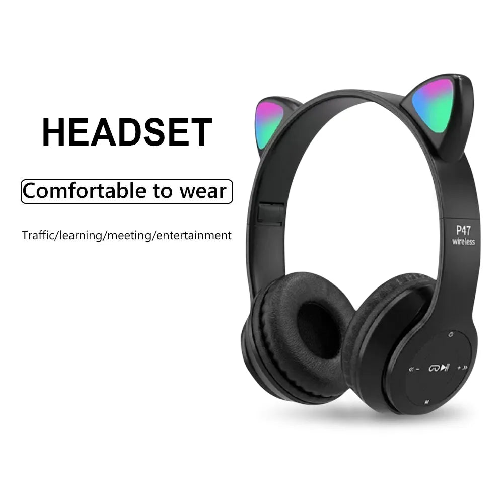 Wireless Bluetooth Headphones Cat Ear Gaming Headset Glow Light Helmets Cute Sports Music Headsets For Children Girl Gifts