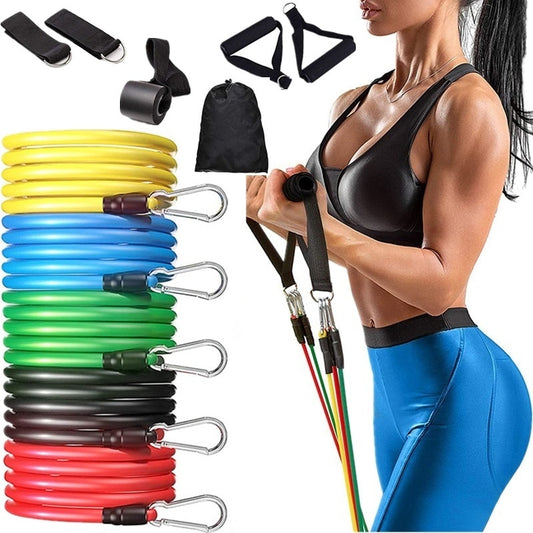 11Pcs Resistance Bands 100lbs Indoor Portable Fitness Equipment Yoga Home Gym Exercise Expander Tube Elastic Pull Ropes