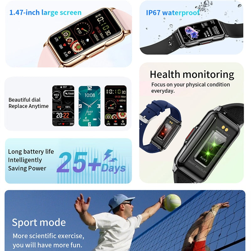 2022 New Sports Smart Watch Men Women 1.47-inch Full Touch Fitness Tracker IP67 Waterproof Smartwatch For Huawei Xiaomi Phone