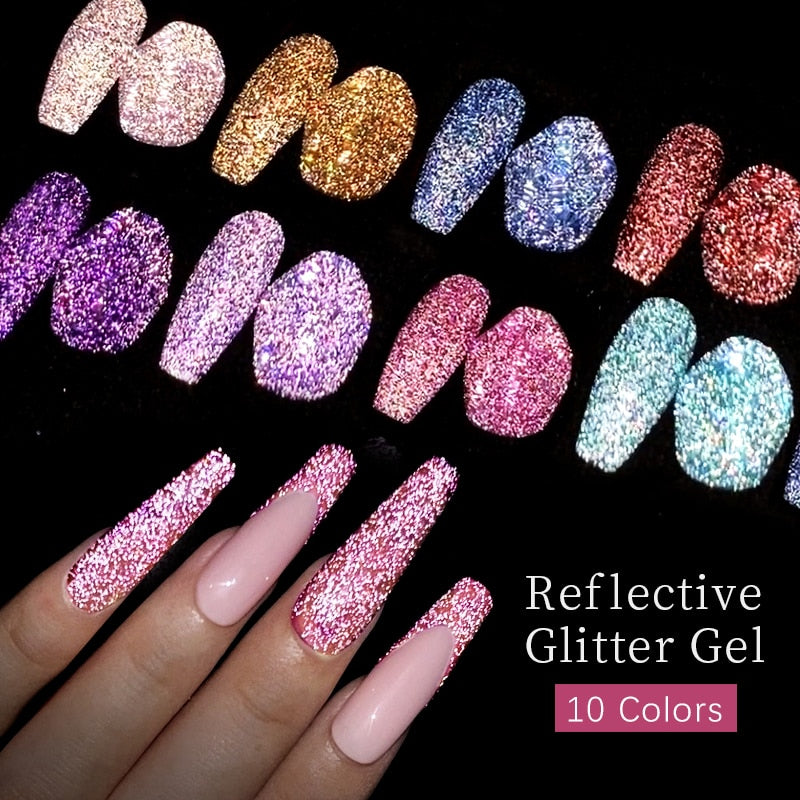 7.5ml UR SUGAR Reflective Glitter Gel Pink Sequins Gel Nail Polish Soak Off UV Nail Gel Semi-permanent Nail Art Decoration