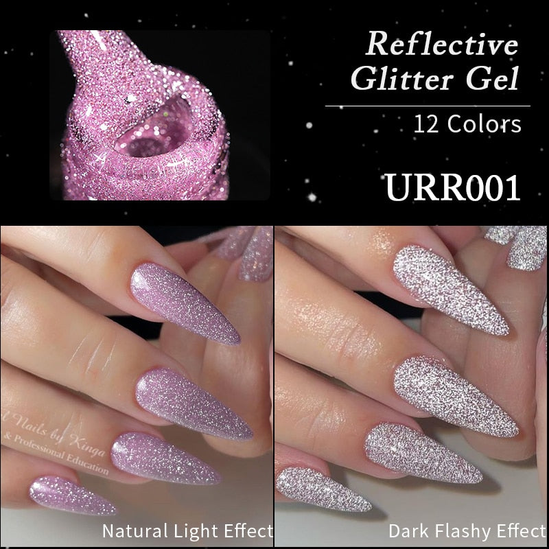 7.5ml UR SUGAR Reflective Glitter Gel Pink Sequins Gel Nail Polish Soak Off UV Nail Gel Semi-permanent Nail Art Decoration