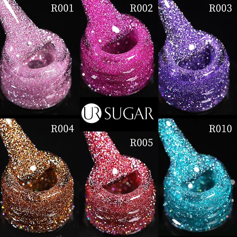 7.5ml UR SUGAR Reflective Glitter Gel Pink Sequins Gel Nail Polish Soak Off UV Nail Gel Semi-permanent Nail Art Decoration