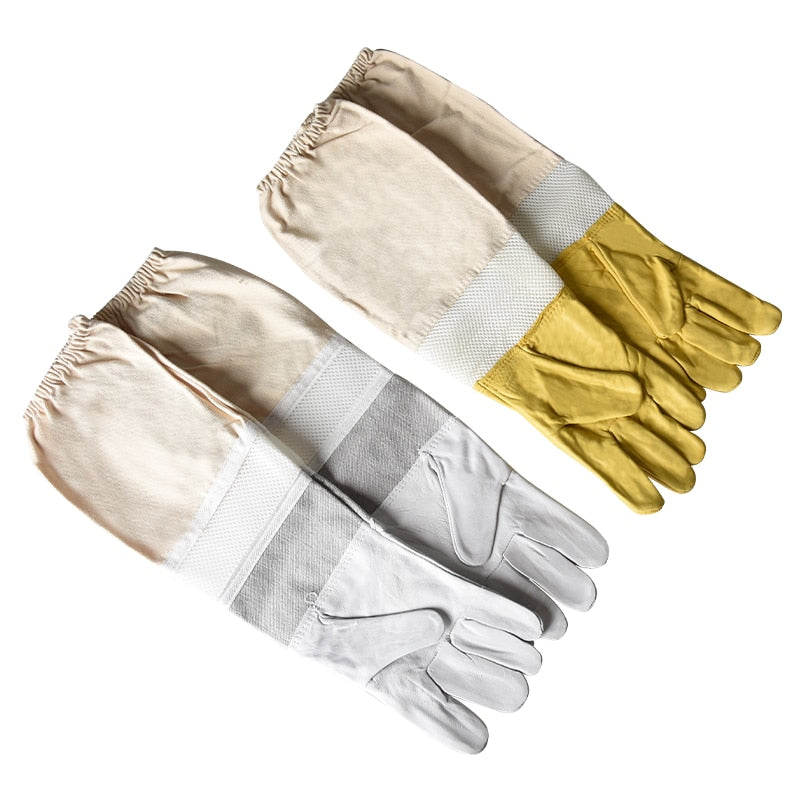 Beekeeping Equipments Durable Breathable Bee Gloves Protect Gloves for Beekeeper Apiculture Benefitbee Yellow &amp; White Gloves