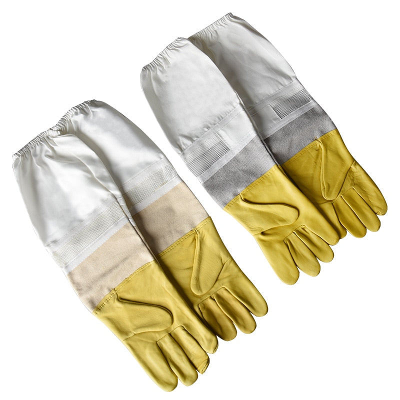 Beekeeping Equipments Durable Breathable Bee Gloves Protect Gloves for Beekeeper Apiculture Benefitbee Yellow &amp; White Gloves