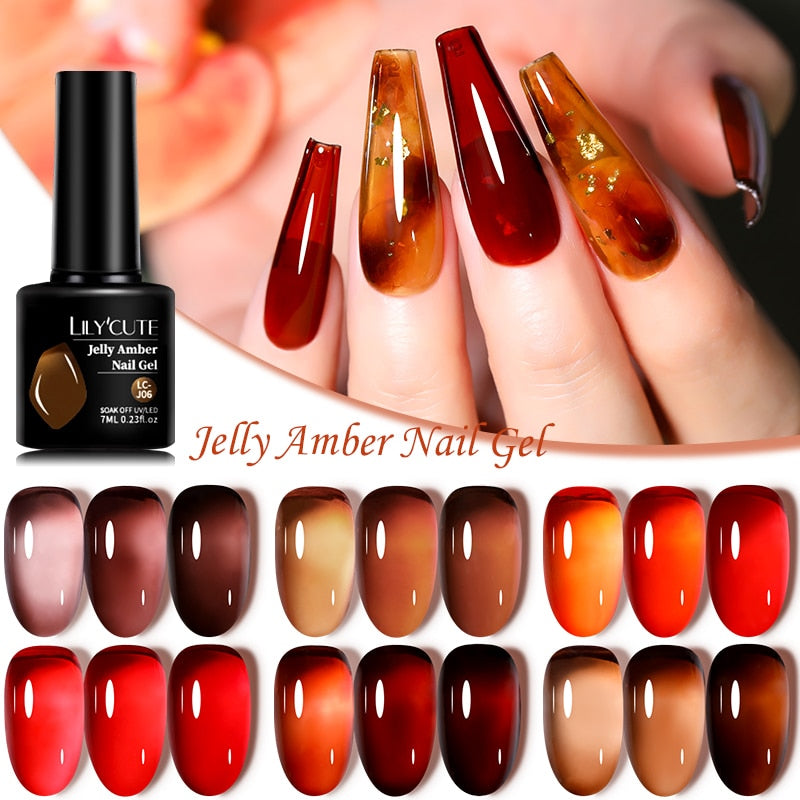 LILYCUTE 7ML Jelly Amber Gel Nail Polish Autumn Nail Art Bloom Leopard Pattern Nail Gel Semi Permanent UV Gel Polish Varnishes