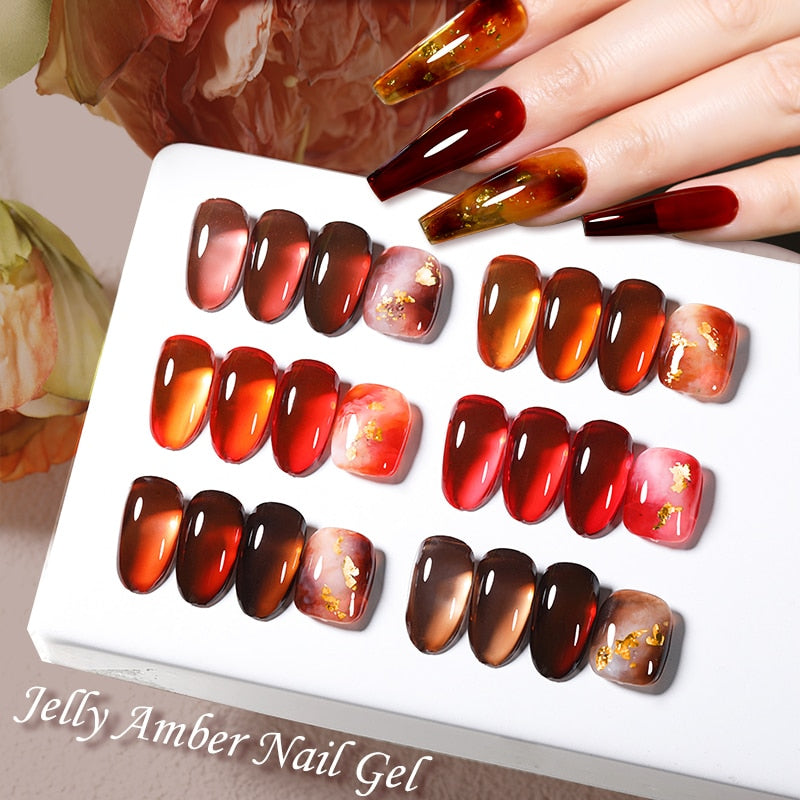 LILYCUTE 7ML Jelly Amber Gel Nail Polish Autumn Nail Art Bloom Leopard Pattern Nail Gel Semi Permanent UV Gel Polish Varnishes