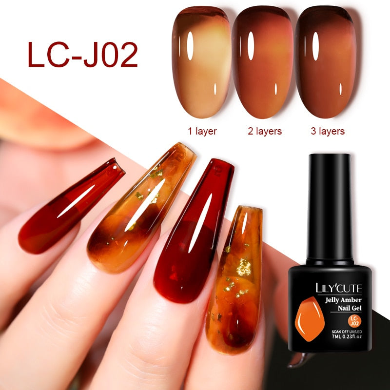 LILYCUTE 7ML Jelly Amber Gel Nail Polish Autumn Nail Art Bloom Leopard Pattern Nail Gel Semi Permanent UV Gel Polish Varnishes