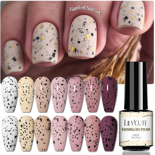 LILYCUTE 7ml Gel Nail Polish Semi Permanent Solid Eggshell Gel Polish Lamp Varnish Soak Off UV Gel Nail Art Manicure Top Coat