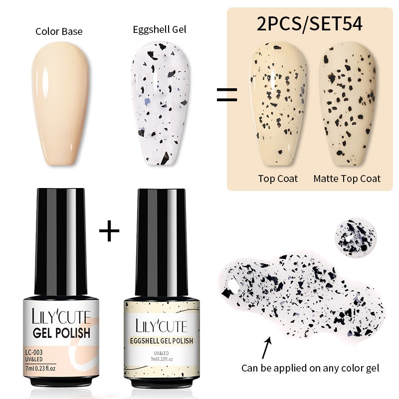 LILYCUTE 7ml Gel Nail Polish Semi Permanent Solid Eggshell Gel Polish Lamp Varnish Soak Off UV Gel Nail Art Manicure Top Coat