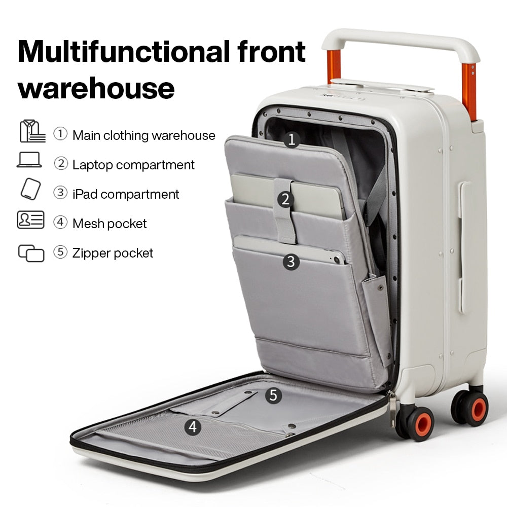 Mixi 2022 New Design Wide Handle Suitcase Men Carry-On Luggage Women Travel Trolley Case 20 Inch Cabin PC Aluminum Frame M9275