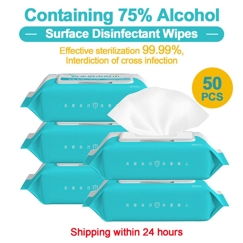 50pcs/box Disinfection Wipes Pads Alcohol Swabs Wet Wipes Skin Cleaning Care Sterilization First Aid Cleaning Tissue Box