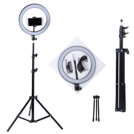 Photography LED Selfie Ring Light 10inch Metal Dimmable Camera Phone Ring Lamp With Stand Tripods For Makeup Video Live Studio