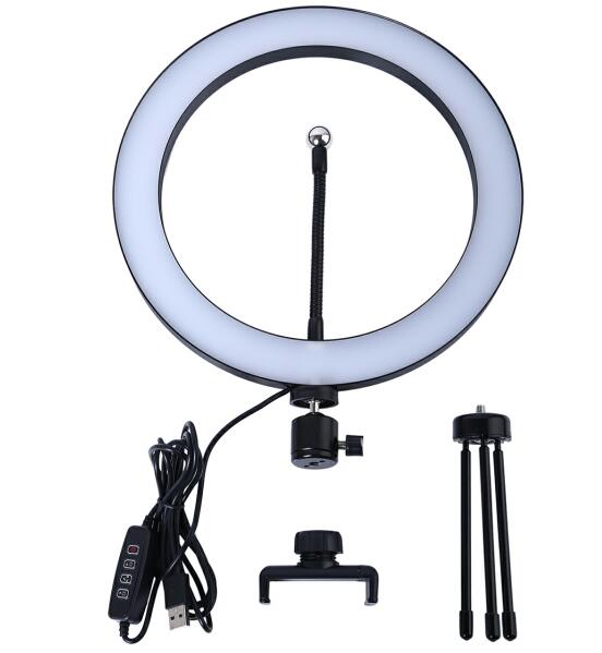 Photography LED Selfie Ring Light 10inch Metal Dimmable Camera Phone Ring Lamp With Stand Tripods For Makeup Video Live Studio