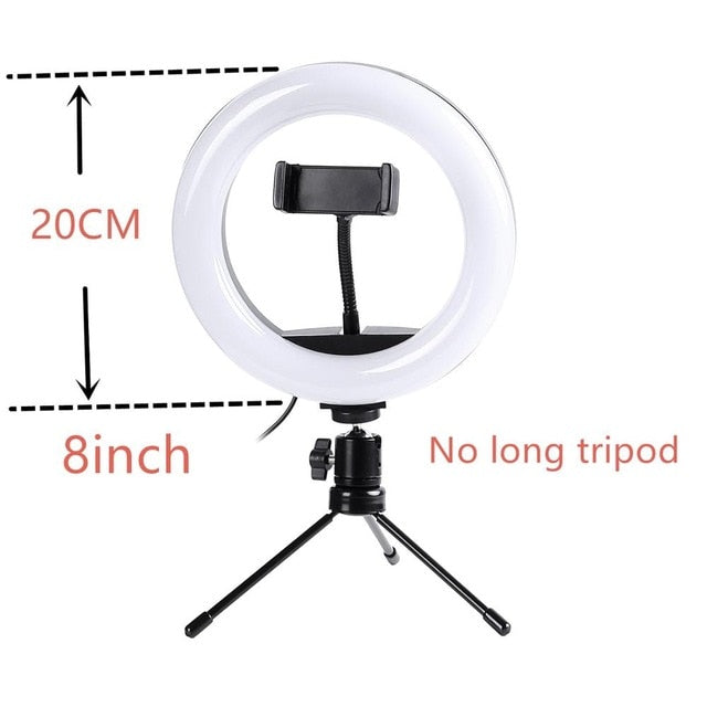 Photography LED Selfie Ring Light 10inch Metal Dimmable Camera Phone Ring Lamp With Stand Tripods For Makeup Video Live Studio