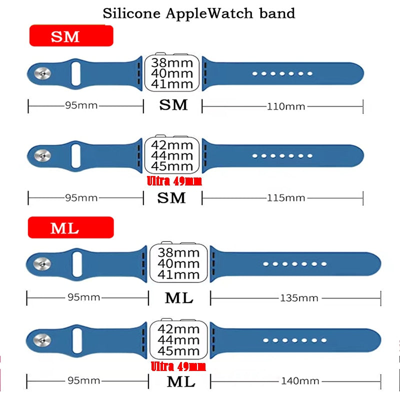 silicone strap for apple watch band 45mm 44mm 42mm 41mm 40mm 38mm 45 mm belt bracelet iWatch series 6 5 4 SE 7 8 ultra 49mm band